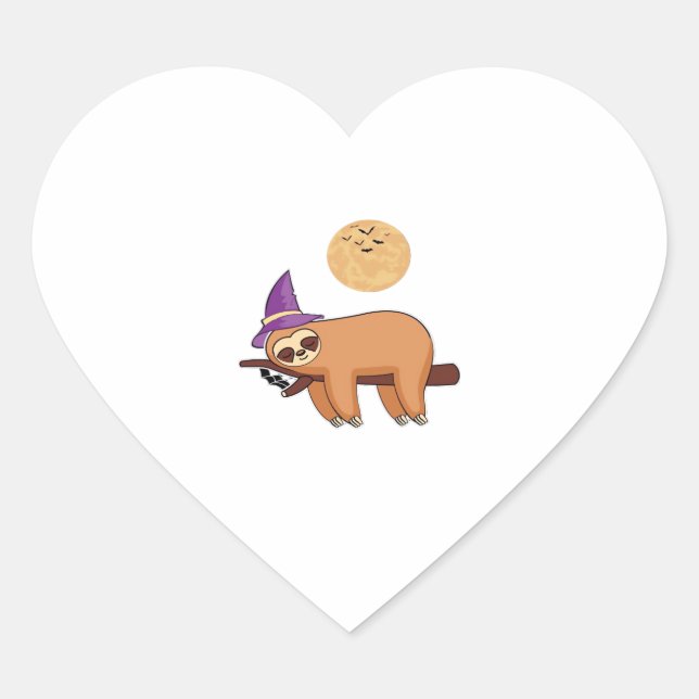 Halloween Witch Sloth Oversized T-Shirt Heart Sticker (Front)