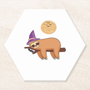 Halloween Witch Sloth Oversized T-Shirt Paper Coaster