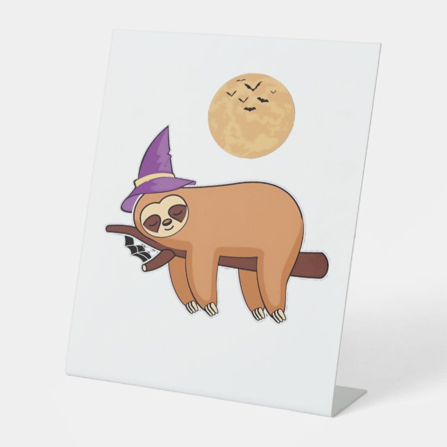 Halloween Witch Sloth Oversized T-Shirt Pedestal Sign (Front)