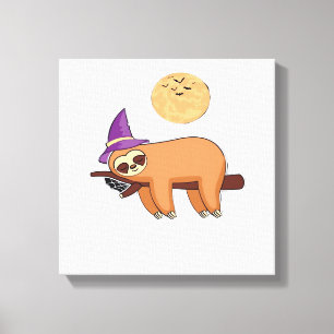 Halloween Witch Sloth Premium T-Shirt Canvas Print
