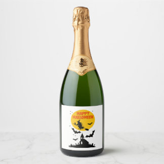 Halloween witch sparkling wine label