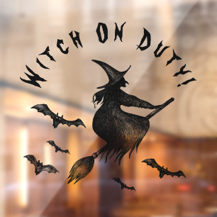 Halloween Witch Spooky Black Bats Witch  Window Cling