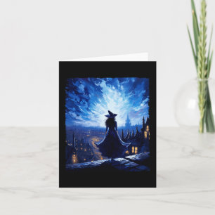 Halloween Witch Starry Night Van Gogh Aesthetic Pa Card