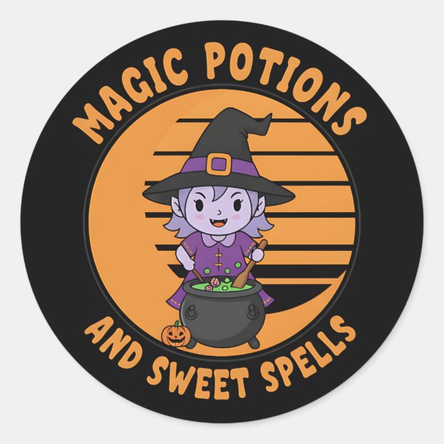 Halloween Witch Sticker with Magic Potion Fun (Front)