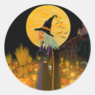 Halloween witch stickers,witch and Jack-O-Lanterns Classic Round Sticker