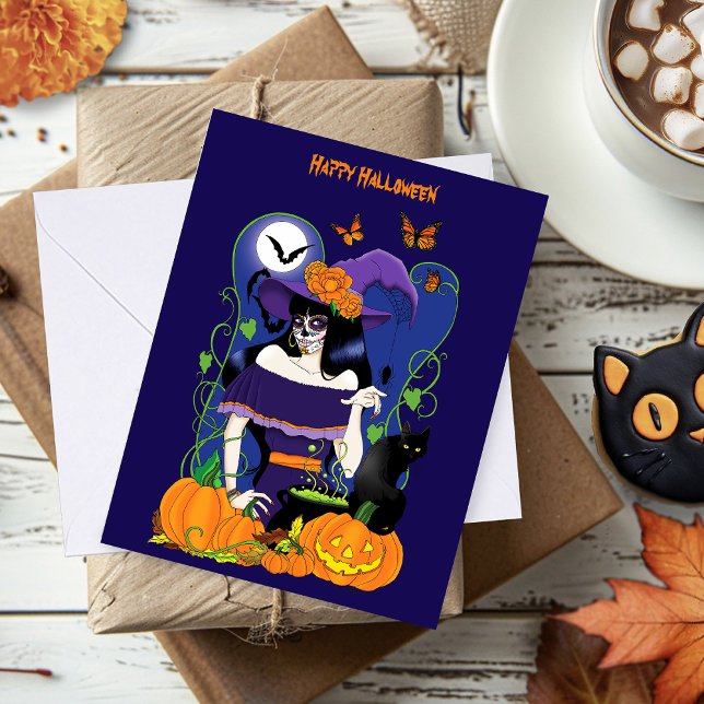 Halloween Witch Sugar Skull Card (Creator Uploaded)