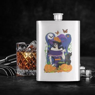 Halloween Witch Sugar Skull Hip Flask