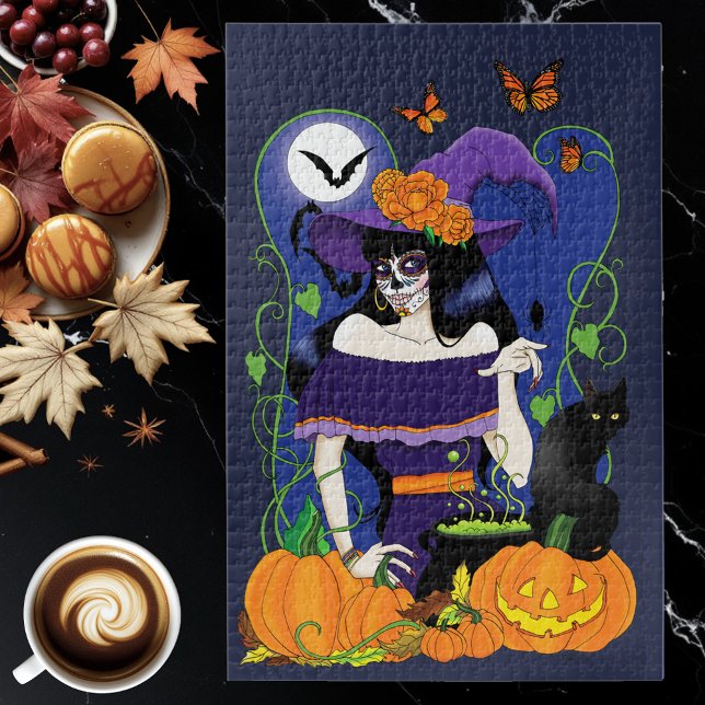 Halloween Witch Sugar Skull Jigsaw Puzzle (Creator Uploaded)