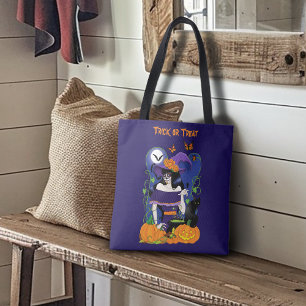 Halloween Witch Sugar Skull Tote Bag