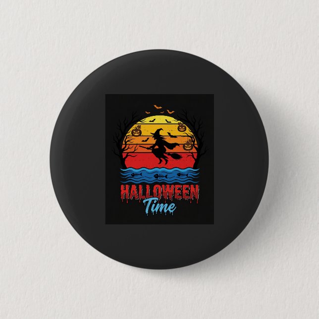 Halloween Witch Sunset Vector 2 Inch Round Button (Front)