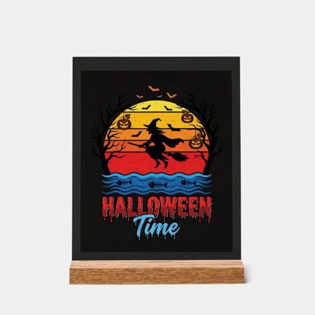 Halloween Witch Sunset Vector Acrylic Sign (Front)