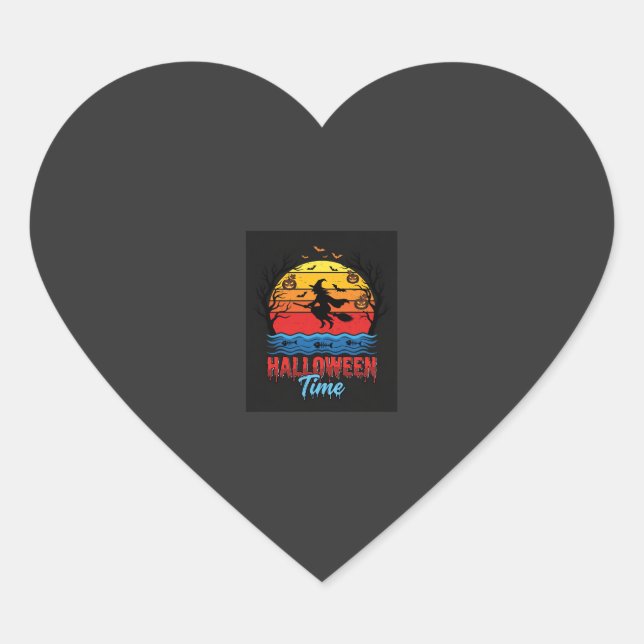 Halloween Witch Sunset Vector Heart Sticker (Front)