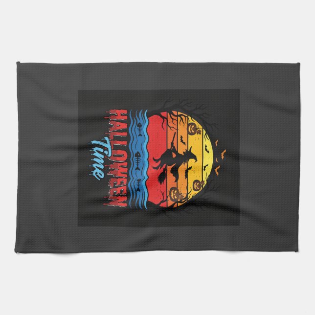Halloween Witch Sunset Vector Kitchen Towel (Horizontal)