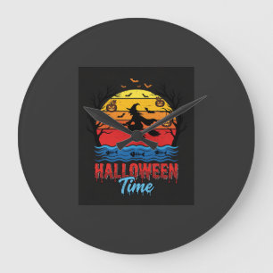 Halloween Witch Sunset Vector Large Clock