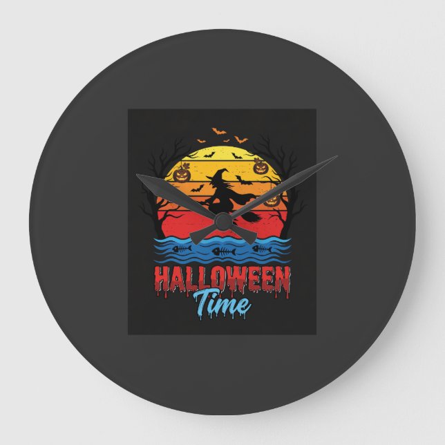 Halloween Witch Sunset Vector Large Clock (Front)