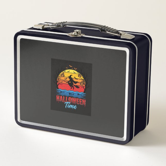 Halloween Witch Sunset Vector Metal Lunch Box (Front)
