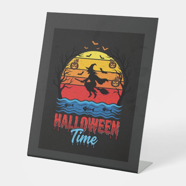 Halloween Witch Sunset Vector Pedestal Sign (Front)