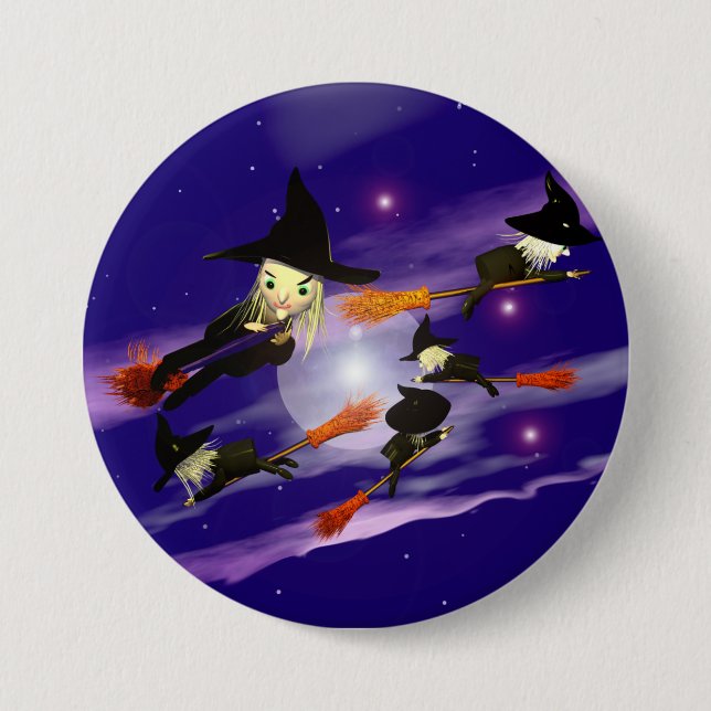 Halloween Witch Traffic 3 Inch Round Button (Front)