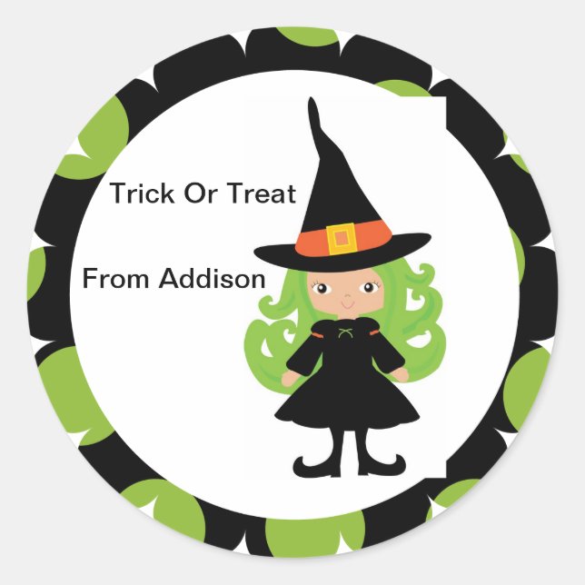 Halloween Witch Treat Bag Sticker Personalized (Front)