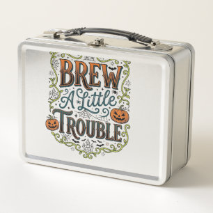 Halloween Witch Typography Brew A Little Trouble_1 Metal Lunch Box