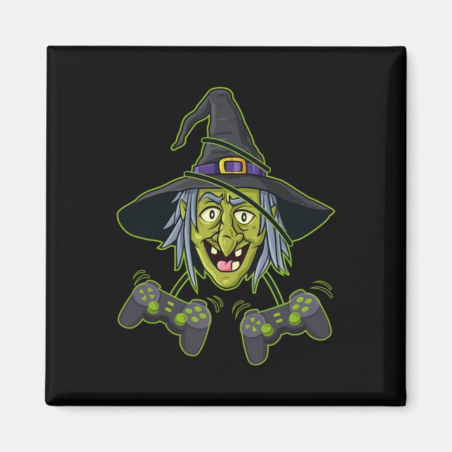 Halloween Witch Video Gamer Controllers Boys Kids  Magnet (Front)