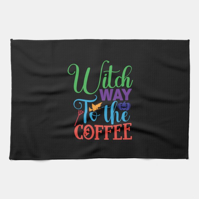 Halloween Witch Way To The Coffee Kitchen Towel (Horizontal)