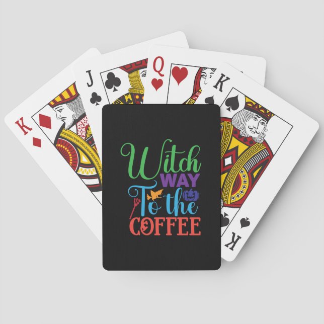 Halloween Witch Way To The Coffee Playing Cards (Back)
