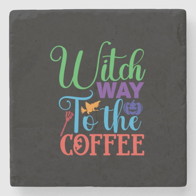 Halloween Witch Way To The Coffee Stone Coaster (Front)