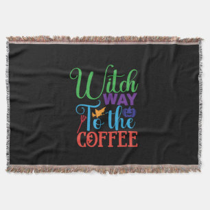 Halloween Witch Way To The Coffee Throw Blanket