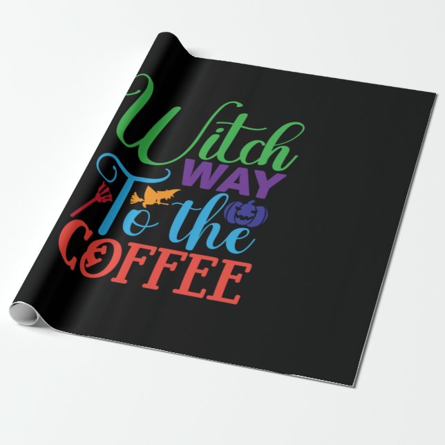 Halloween Witch Way To The Coffee Wrapping Paper (Unrolled)