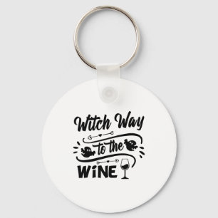 Halloween Witch Way To The Wine Birthday Keychain