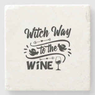 Halloween Witch Way To The Wine Birthday Stone Coaster