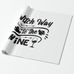 Halloween Witch Way To The Wine Birthday Wrapping Paper