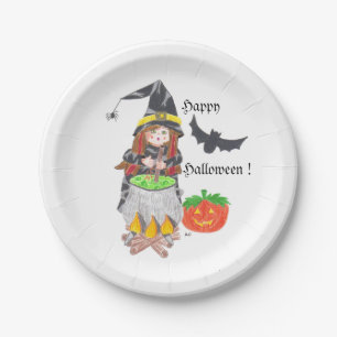 Halloween witch white paper plates