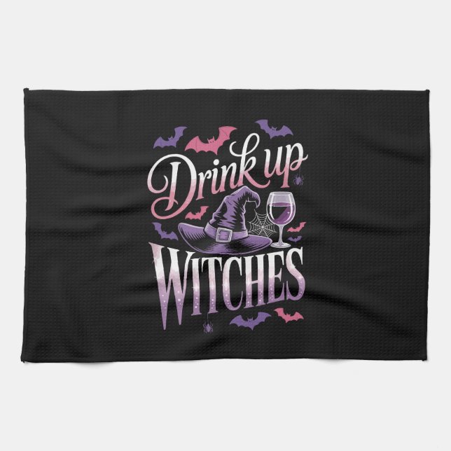 Halloween Witch Wine � Drink Up Kitchen Towel (Horizontal)