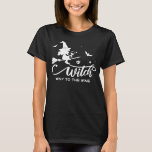 Halloween Witch Wine Flying Broom T-Shirt