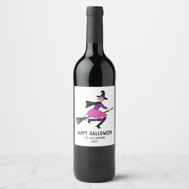 Halloween Witch Wine Party Wine Label (Front)
