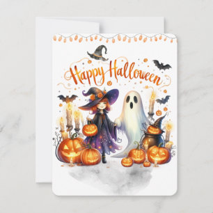 Halloween Witch Witchcraft Wizards Castle Holiday Card