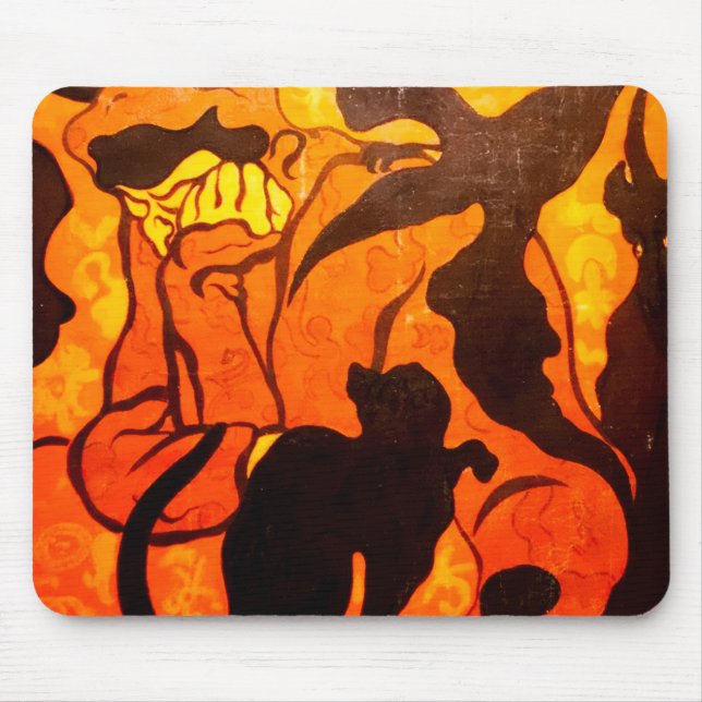 Halloween Witch with a Black Cat Mouse Pad (Front)