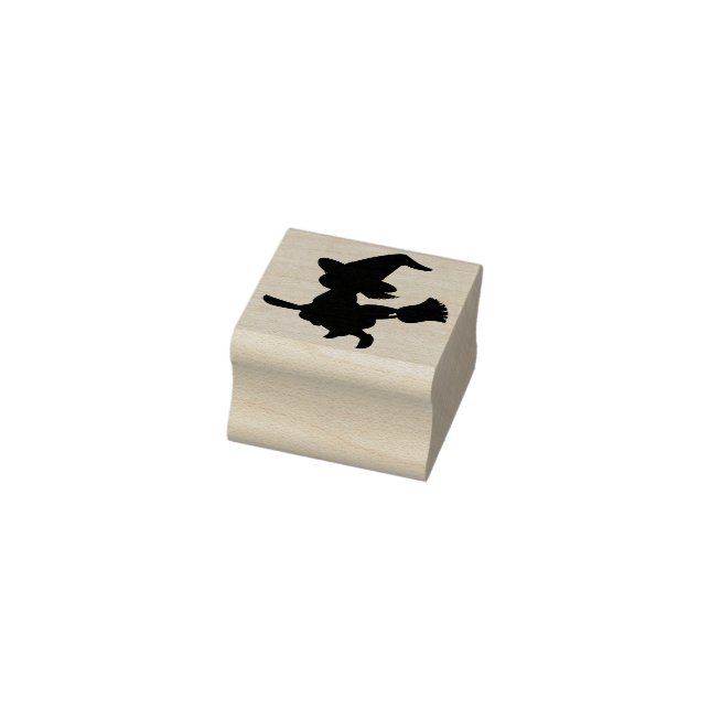 Halloween Witch with Broom Rubber Stamp (Stamp)