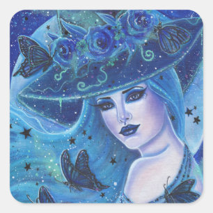 Halloween witch with butterflies by Renee Lavoie Square Sticker