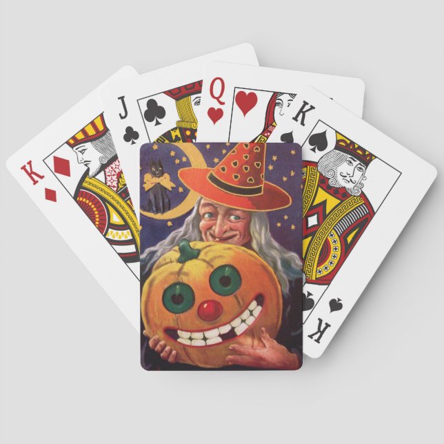 Halloween Witch with Funny Pumpkin Playing Cards (Back)