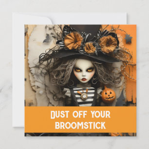 Halloween witch with pumpkins invitation