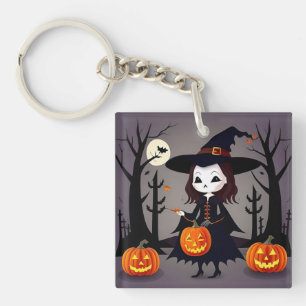 Halloween Witch with Pumpkins Keychain