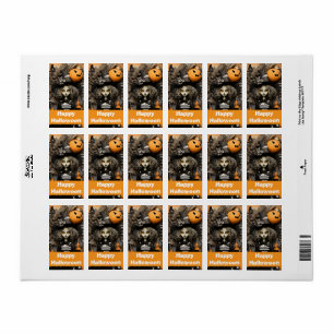 Halloween witch with pumpkins label