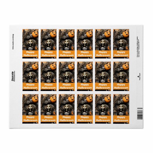Halloween witch with pumpkins label (Full Sheet)