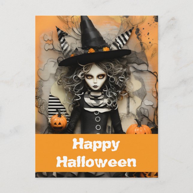 Halloween witch with pumpkins postcard (Front)