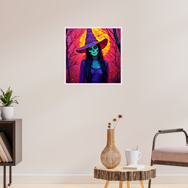 Halloween Witch with Skull Face Design Poster (Living Room 3)