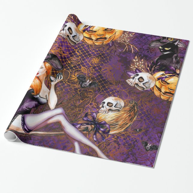 Halloween Witch Wrapping Paper (Unrolled)
