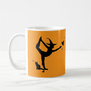 Halloween Witch Yoga Orange Black Cat Heart Modern Coffee Mug